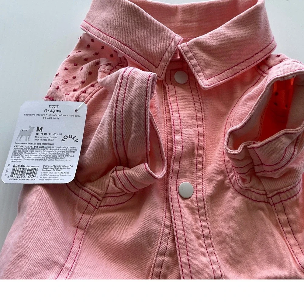 Pet Denim Jacket Cotton Pink Snap Button Hipster Style New